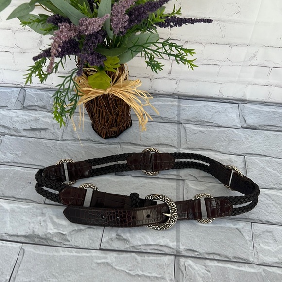 NWOT Brighton brown silver hardware braided belt 36 - Picture 1 of 9